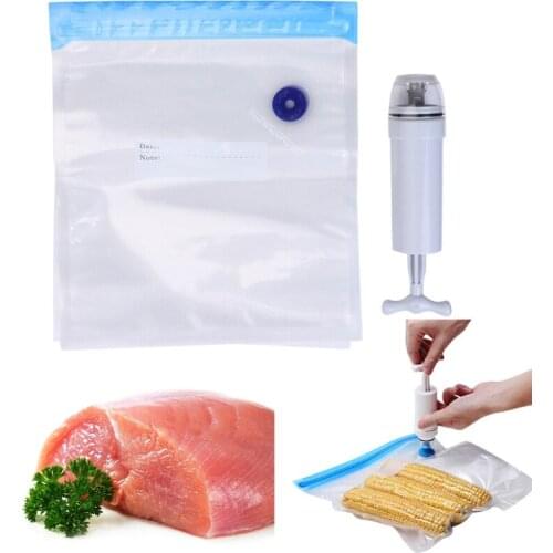 5Pcs Packaging Bag+Food Vacuum Sealer Storage Saver Hand Pump Kitchen Machine