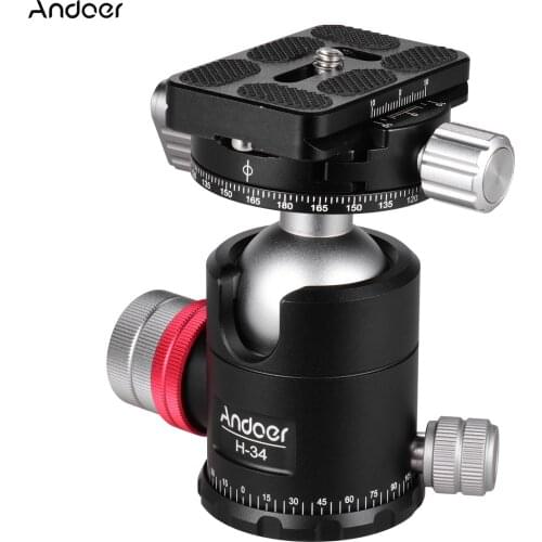 Andoer H-34 Double Panoramic Head CNC Machining Aluminum Alloy Ball Head for Tripod Monopod DSLR ILDC Cameras Max Load 10kg