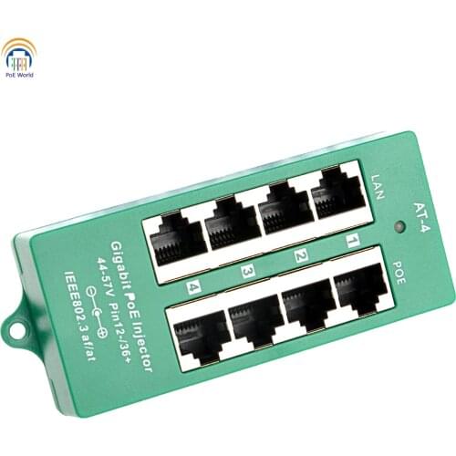 AT-4 802.3at negotiating Gigabit PoE 4 Port Power over Ethernet Injector for 4 PoE Cisco MikroTik Aruba UBNT Camera