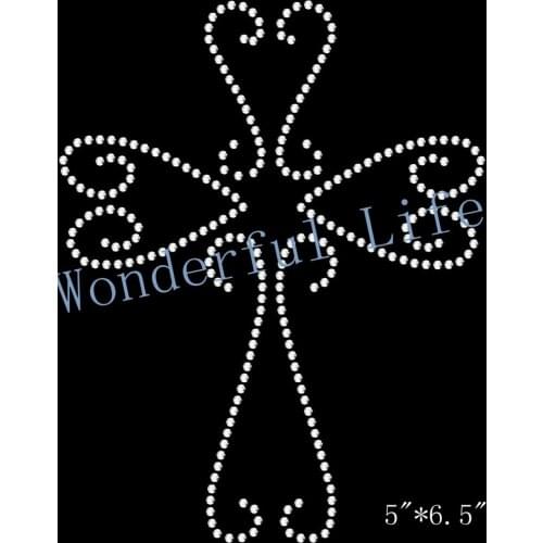 Free shipping Ornate Cross rhinestones iron transfer design