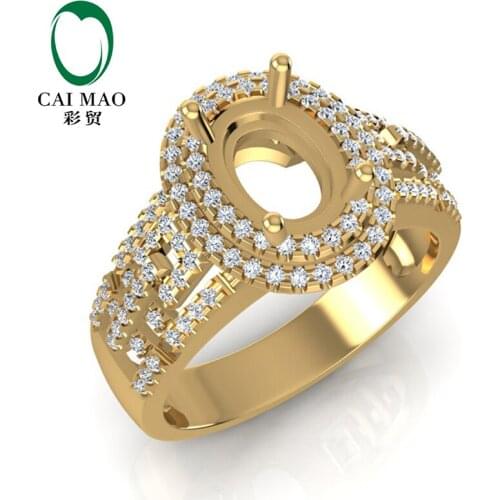 Caimao 14k Yellow Gold 6x8mm Oval Cut 0.48ct Double Halos Diamond Ring Prong Gift