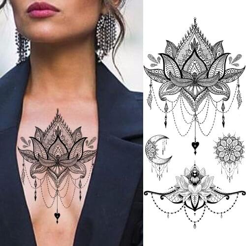 Black Henna Temporary Tattoos Sticker Realistic Mandala Flower Fake Jewelry Decoration Tatoo For Women Sexy Body Art Tatoo Paper