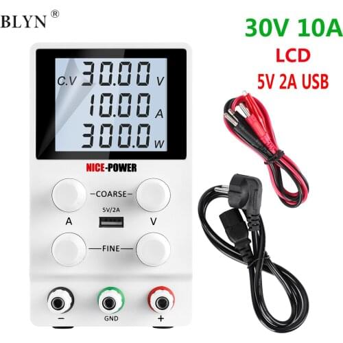 DC 30V 10A Variable Power Supply Adjustable Switch Regulated LED Adapter Power Transformer With 4-Digits Display Alligator Leads