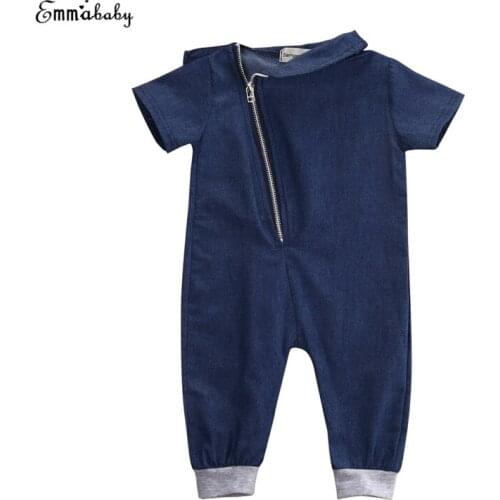 2017 Summer Fashion Cute Casual Infant Toddler Kids Baby Boy Denim Cotton Zipper Long Sleeve Jumpsuit Playsuit Outfits 3M-3T