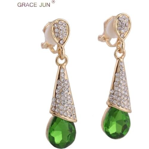 12 Colors Available Rhinestone Crystal Long Clip on Earrings Non Pierced for Women Party Wedding Luxury Fashion No Hole Earrings