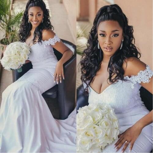 Elegant African Off The Shoulder Wedding Dress Plus Size For Women 2021 Sexy Mermaid Lace Wedding Gowns Custom Made