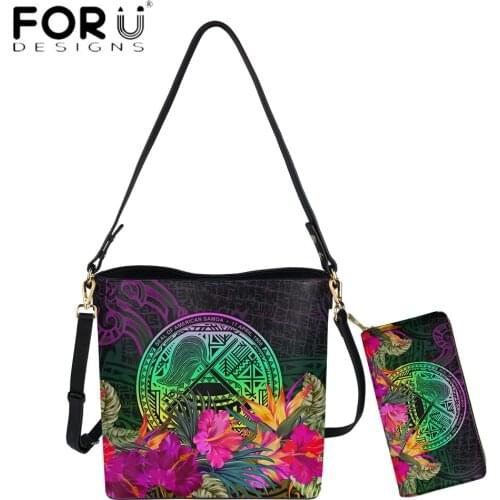 FORUDESIGNS Luxury Women Bucket Bag American Samoa Polynesian Summer Hibiscus Print Female Crossbody Bags And Purse Sac A Main
