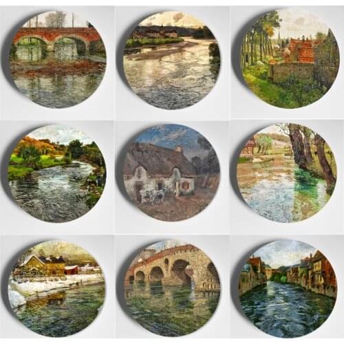 Frits Thaulow Paniting Decorative Plate High Quality Beautiful Wall Plate Home Living Room Bar Hotel Art Plate Handcrafts