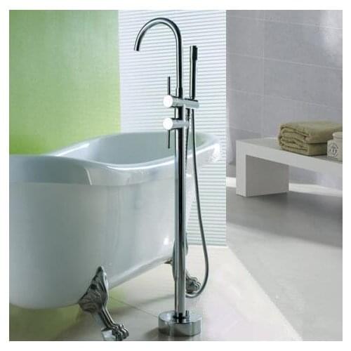 Chrome Brass Bathroom floor decked bathtub Faucet set floor mounted style shower faucet set single lever free shipping