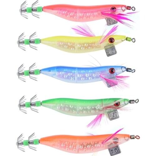 5PCs Artificial Simulation Luminous Fish Squid Jigs Hard Fishing Lures Shrimp Baits Hook Suitable For All Water