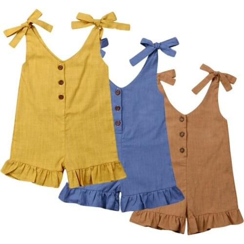 1-6Y Toddler Girls Playsuit Cute Kids Baby Solid Color Sleeveless Ruffle Romper Jumpsuit Overalls Outfits Children Clothing