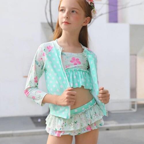 New Baby Girls Swimsuits 4Pcs Swim Suits (Long Sleeve Sunproof Coat+Bikini Sets+Cap) Toddler Swimwear Children Kids Bathing Suit
