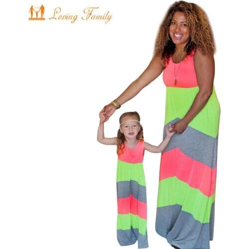 Summer Mother Daughter Dresses Mommy And Me Family Matching Clothes Striped Mom Dress Kids Child Outfits Mum Sister Baby Girl