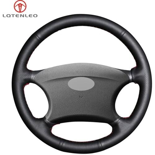 LQTENLEO Black Genuine Leather DIY Hand-stitched Car Steering Wheel Cover For Chevrolet Niva 2002-2009 Lada 2110 2011-2014