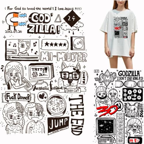 Fashion trend poster hollow line girl letter pattern Printed Ironing For Clothing Heat Transfer PVC Patch Washable Appliques