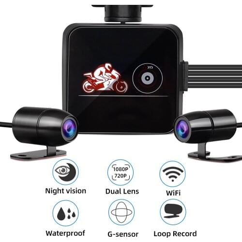 Motorcycle Recorder Motorcycle Dash Cam Dual DVR 1080P Action Camera Recorder Front & Rearview Waterproof Black Night Vision Box