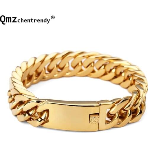 Top Quality Stainless Steel Men Curb Cuban Chain Bracelet Wristbands Big Chain Bracelets Mens Fine Heavy Jewelry 20cm 15mm