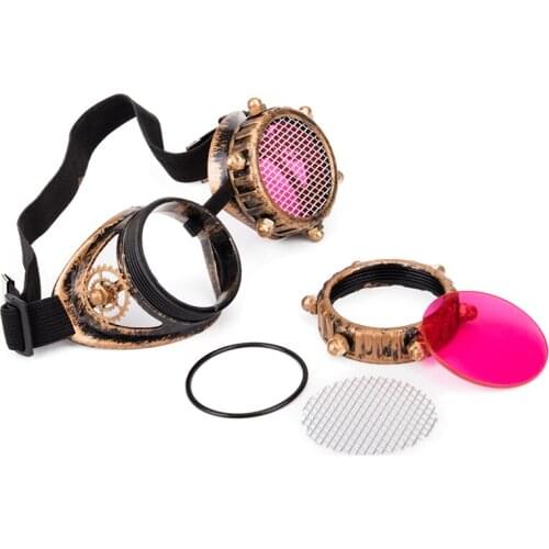 LELINTA Men Women Red Clear Glass Lenses With Mesh Vintage Goggles Steampunk Glasses Cosplay Vintage Welding Punk Gothic Eyewear