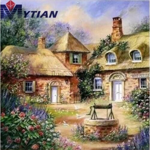 MYTIAN 5D DIY Diamond Painting Village Cottage Wishing Well 3D Diamond Embroidey Art Kits Full Square Round Drill Mosaic Sticker