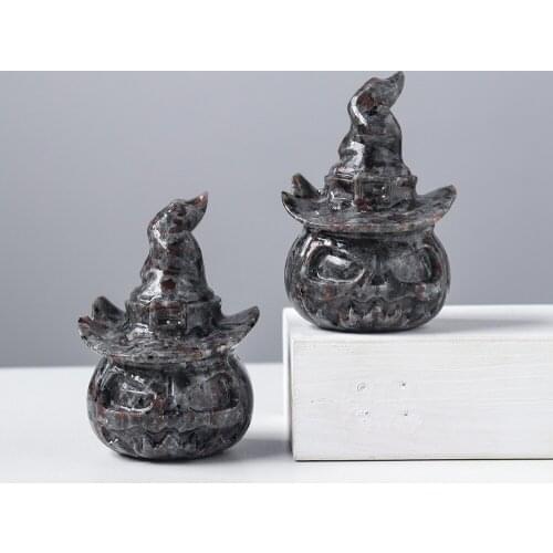 Natural Crystals Quartz Flame Stone Pendulum Halloween Pumpkin Hollow Crafts Carving Ornament Stones Energy Reiki Specimen Decor