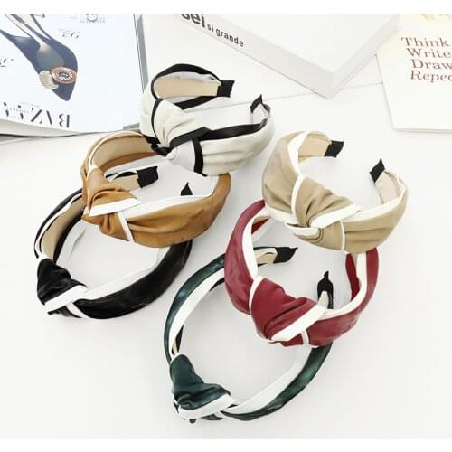 New Two-color Superimposed Pu Leather Ladies Headband, Fashionable Wide-Sided Knotted Hair Accessories, Headband