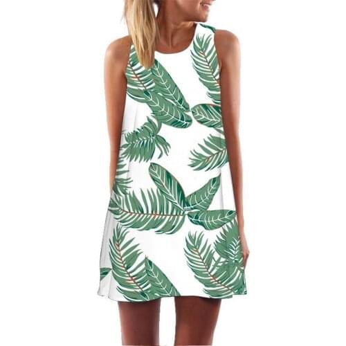 New o-leader A-line skirt leaves 3D digital printing fashion skirt womens Beach Holiday sun skirt womens casual vest dress