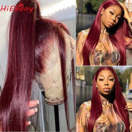 HiEbony #99j Lace Front Wigs Pre Plucked Straight Lace Front Wigs Burgundy Remy Human Hair 13x4 Front Lace Wig With Baby Hair