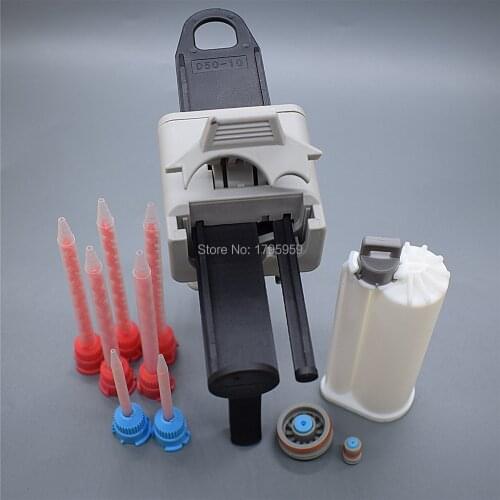 AB Glue Gun 50ml 10:1 Manual Caulking Gun Dispenser with 50ml 10:1 Empty Dual-Barrel Cartridge and 10:1 AB Static Mixing Nozzle