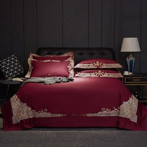 Luxury 100S Premium Egyptian Cotton Gold Royal Embroidery Bedding Set Double Duvet Cover Set Bed Linen Pillowcases Home Textile