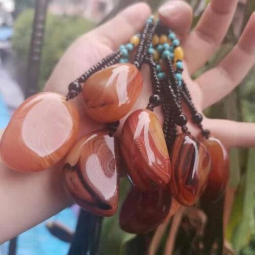Sardonyx rough stone horse eye round bead oval natural agate necklace pendant texture clear cream red retro fashion