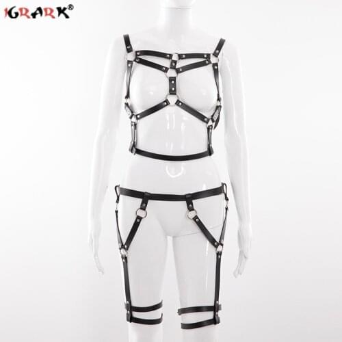 Sexy Lingerie BDSM Bondage Rope Leather Harness Toys for Women Adults Outfit Bra Leg Suspenders Straps Belt Sex Accessories Set