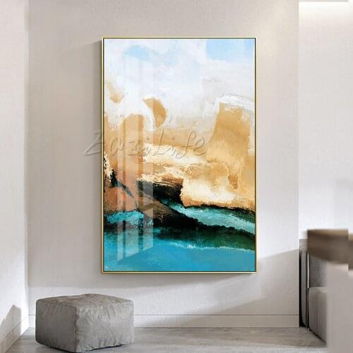 Modern abstract blue white gold hand painted oil painting on Canvas home decoration wall paper wall art Picture For Living Room