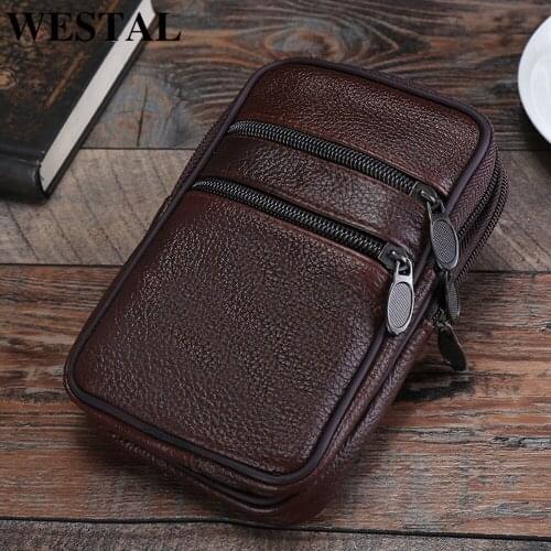 WESTAL bag mens small crossbody bag men genuine leather mens shoulder bags for cell phone bag belt waist packs for men handbag