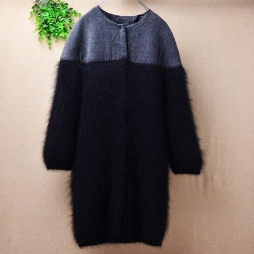 Heavy thick warm ladies women mink cashmere loose long sleeves cardigans angora rabbit fur knitted jacket winter coat sweater