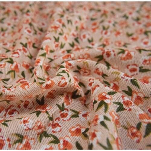 Half Meter Sweet Orange Pink Little Flower Soft Thin Stripe Cotton Corduroy Fabric For Garment Dress Shirt Trousers T1485