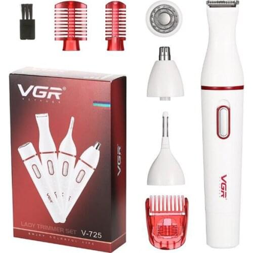 Vgr 725 electric shaver 4 in 1 lady shaver body hair remover beard trimmer nose trimmer eyebrow trimmer washable dry battery
