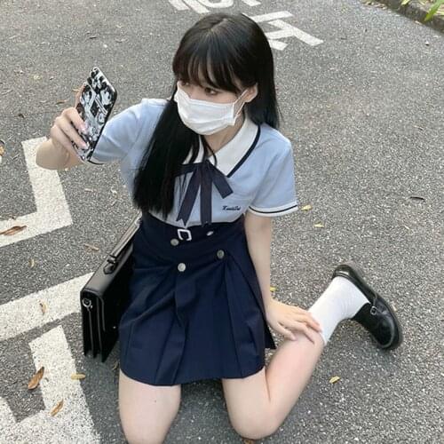 Japanese y2k two-piece casual Vintage fun punk plus size Ulzzang solid college kawaii women set plus size Harajuku women suit