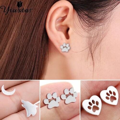 Yiustar New Fashion Animal Tiny Earrings Cute Paw Print Stud Earrings for Women Girls Cat and Dog Paw Ear Stud Earring Brincos