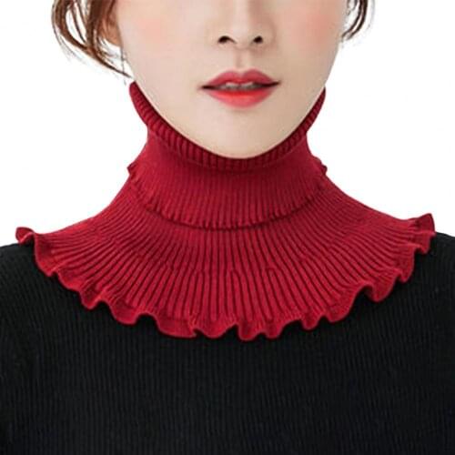 High Neck Ruffle Edge Pullover Collar Autumn Winter Windproof Knitted Neck Guard Scarf Female Cycling Windproof Neck Guard Scarf