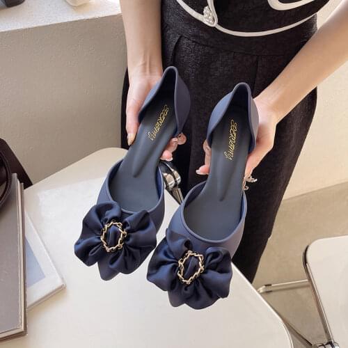 New deisgner bowtie high heels jelly shoes woman candy color summer sandals chunky heel bow gladiator sandalias mujer 2019 c970