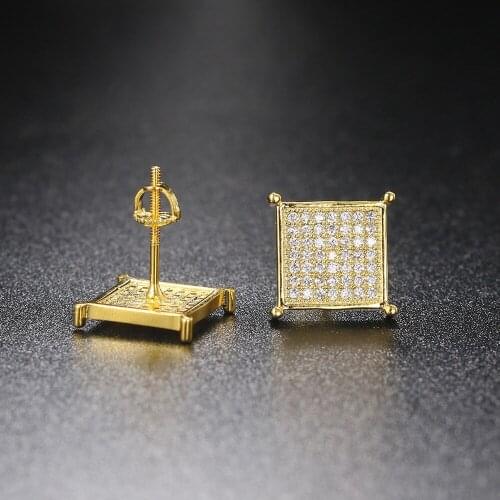 Ice Out Stud Earrings for Women Crystal Square Rock Gold Mens Earring CZ Luxury Fashion Hip Hop Jewelry Punk Accessories OHE112