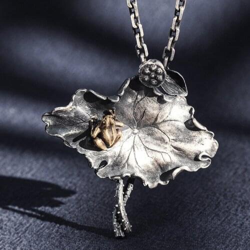 999 Sterling Silver lotus leaf frog handmade Pendant charm jewelry F women girl gift A5172