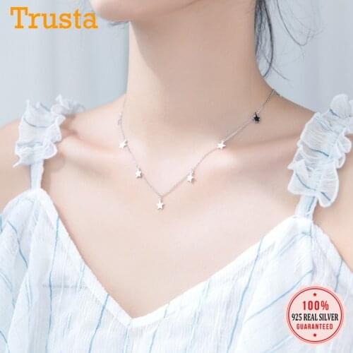 Trusta Genuine 925 Sterling Silver Sweet Necklace Tassel Star Pendant Statement Necklace For Women Girl Friend Jewelry DS1870