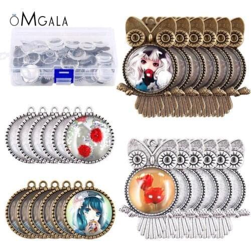 10PCS Owl Life Tree Cabochon Charm Pendant Base Setting Blanks Bezel Tray 25mm Cabochon Cameo for DIY Jewelry Making Supplies