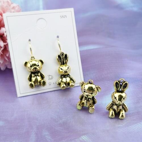 10pcs Animals Vintage Golden Tone Metal Charms 3D Bear Rabbit Pendants Dangle Earring Fit DIY Jewelry Accessories Lover Gifts