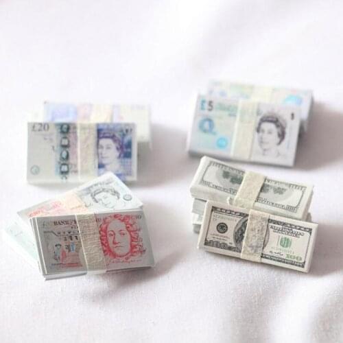 5 Bundles 1:12 Dollhouse Miniature Play Money Mini Doll House Banknotes For Dollhouse Decals