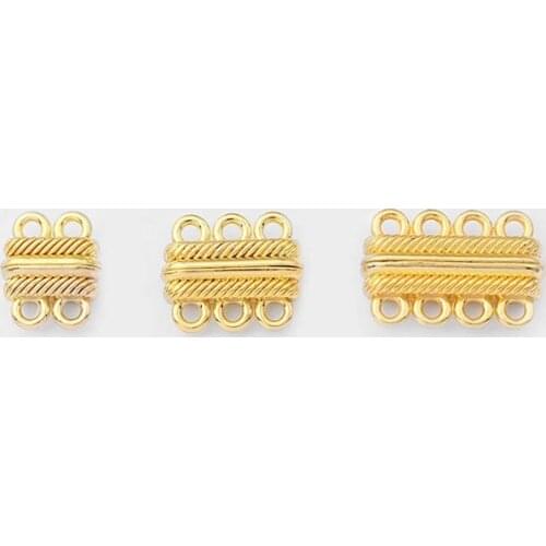 5pcs Gold Tone 2 Rows Rectangle 2/3/4 Holes Magnetic Clasp For Choker Necklace Collar Bracelet End Connector Jewelry Findings