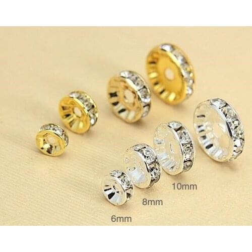 50pcs/lot Round Shape Rhinestone spacer beads circle fit bracelet necklace diy Jewelry Accessories Handmade Beaded Material