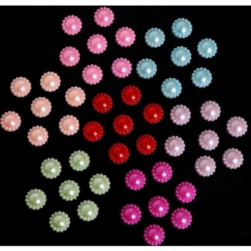 12mm 50Pcs Multi Colors Imitation Pearls Half Round Flatback Flower Beads For DIY Jewelry Craft Scrapbook Decoration