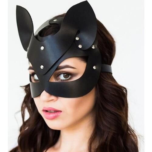 BDSM Fetish Sex New Sexy PU Leather Eye Mask Black Erotic Cat Ear Halloween Rave Carnival Club Masquerade Party Cosplay Masks